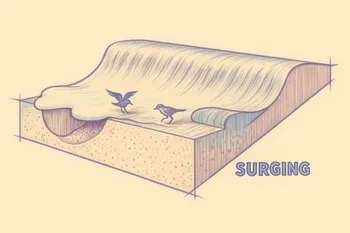 Surging wave diagram showing the wave pushing up the shore